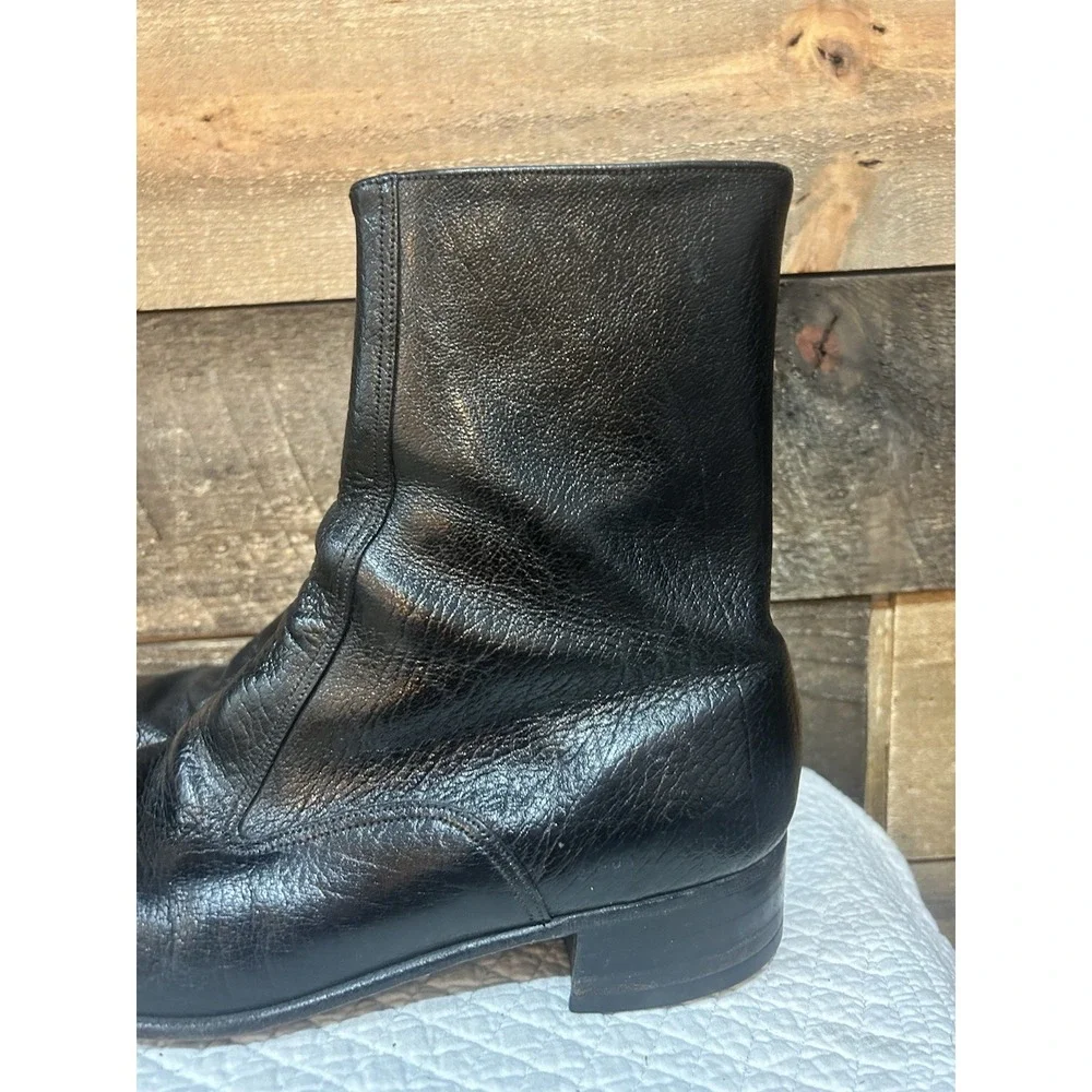 Florsheim Mid Calf Fashion Boots Men's 9 B Black Leather Vintage‎ 70's Look Cool